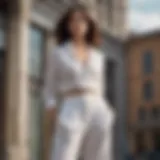 Elegant white linen palazzo trousers styled with a chic top