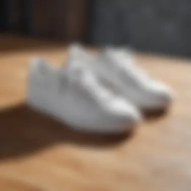Stylish White Sneakers Stylish white sneakers on a wooden surface