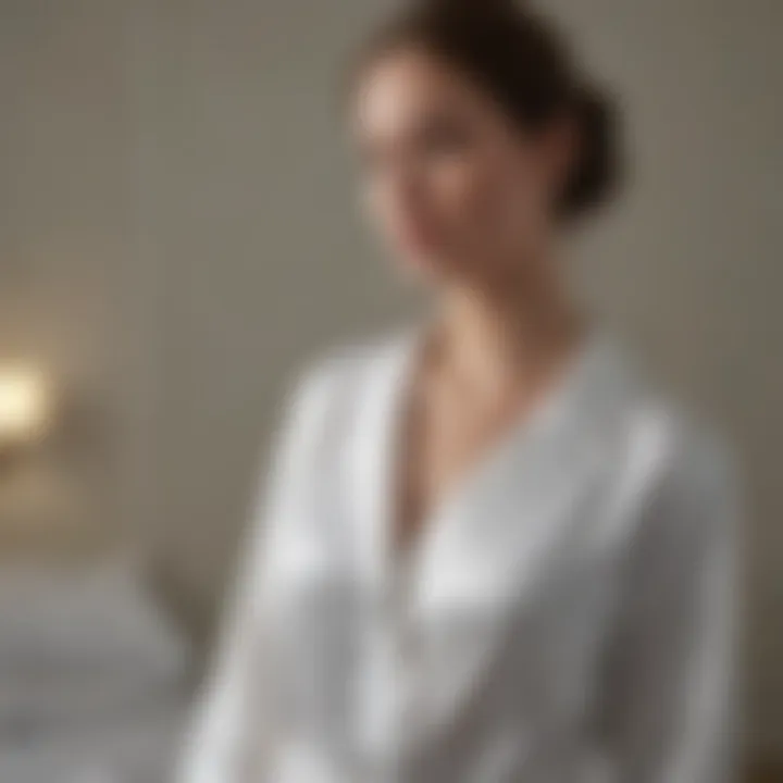 Different styles of white silk pajamas arranged artistically