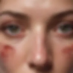 Close-up view of broken capillaries on facial skin