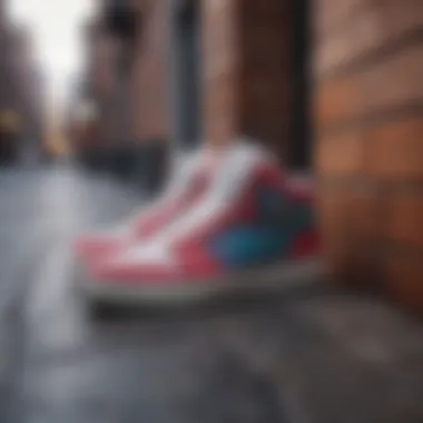 A vibrant street scene featuring individuals wearing fashionable sneakers