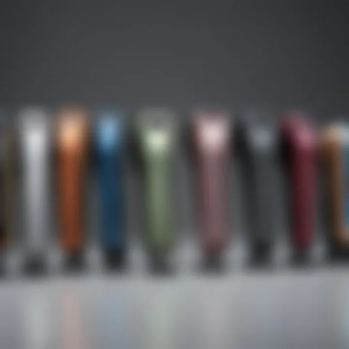Various types of flat irons lined up, highlighting their unique features.