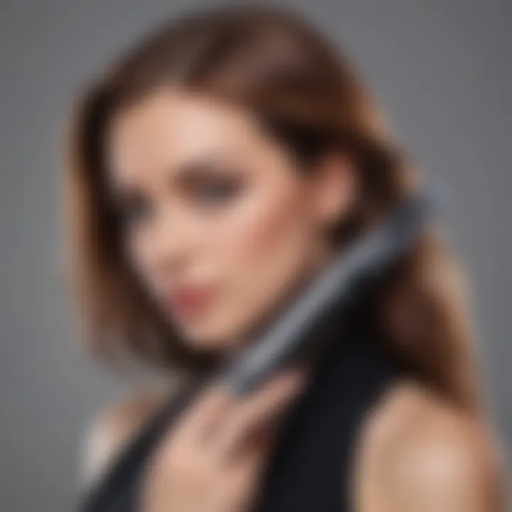 A stylist demonstrating the correct technique of using a flat iron on hair.
