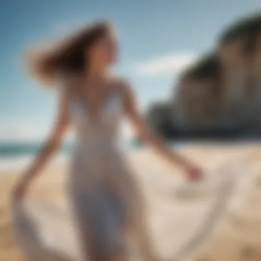 Elegant flowy beach dress billowing in the sea breeze