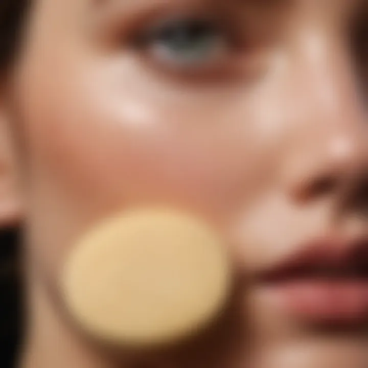 Close-up of a hand applying foundation with a makeup sponge