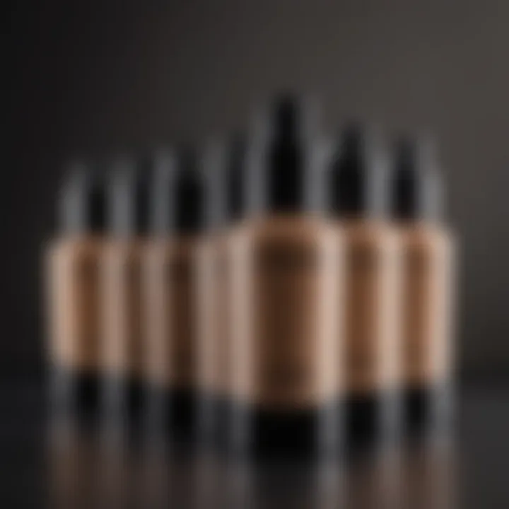 A range of full coverage foundations displayed on a vanity