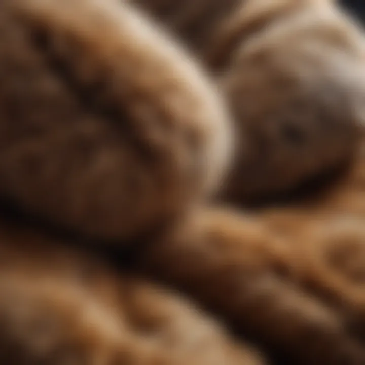 Close-up of soft fur lining and fabric texture of sweat pants.