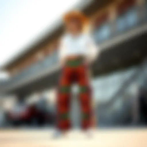 A stylish outfit featuring gaucho pants in a vibrant pattern.