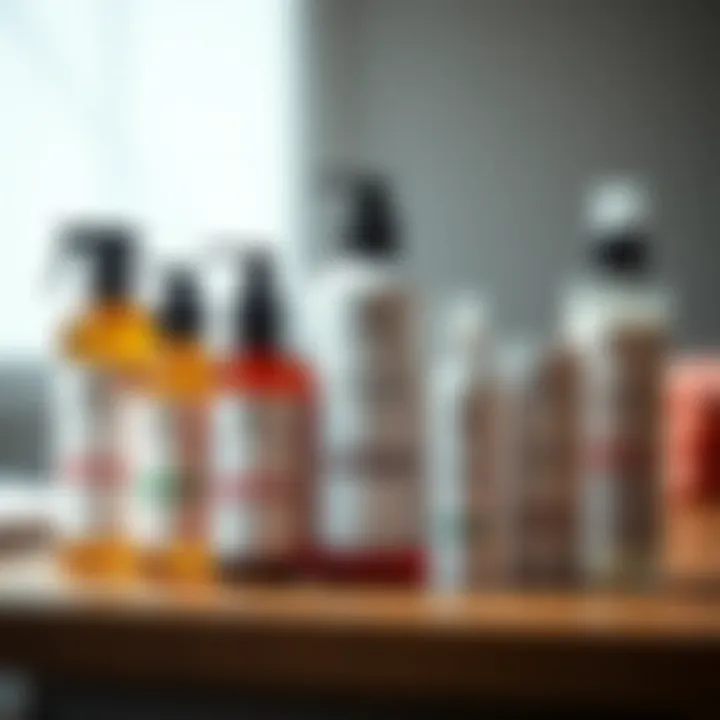 Nourishing hair care products lined up for treatment