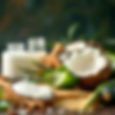 Natural Ingredients for Healthy Hair Close-up of natural ingredients like aloe vera and coconut oil