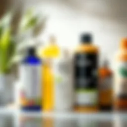 Various organic shampoo and conditioner bottles