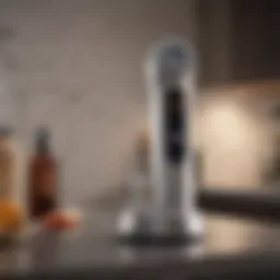 A sleek high frequency facial device on a stylish countertop