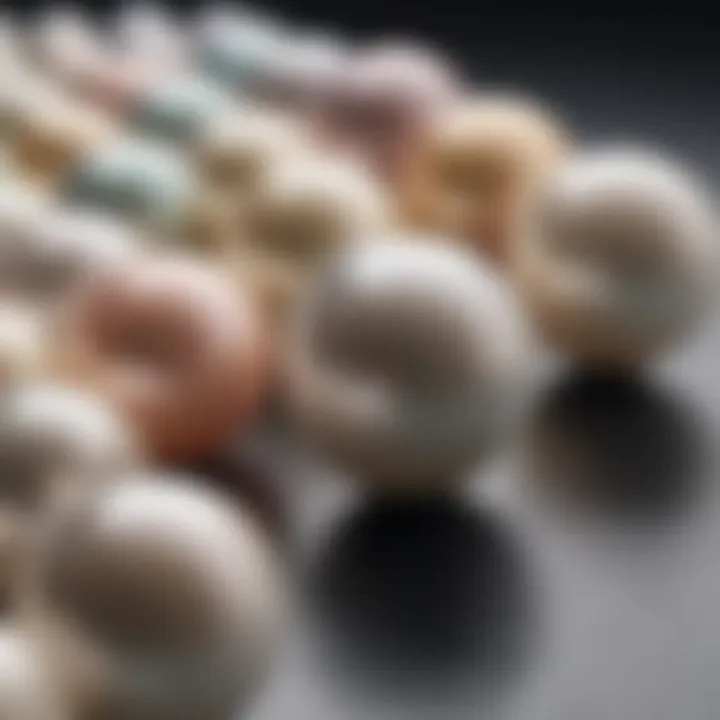 Close-up of different pearl types on display