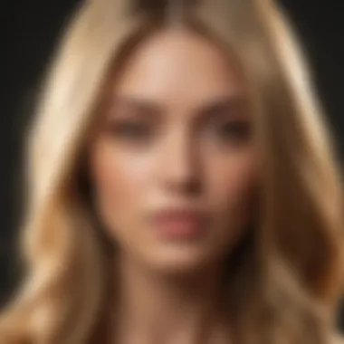 Close-up of a person showcasing warm honey-blonde hair.