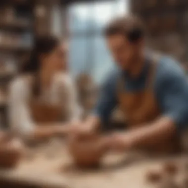 Couple participating in a pottery class