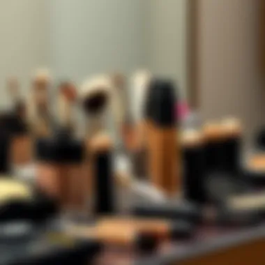 A well-prepared makeup station showcasing concealer tools and brushes.