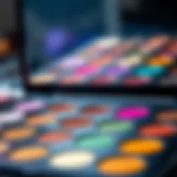 A vibrant palette showcasing various shades of MAC foil eyeshadow.