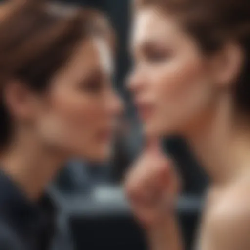 A close-up of two individuals engaged in a deep conversation, showcasing their body language.
