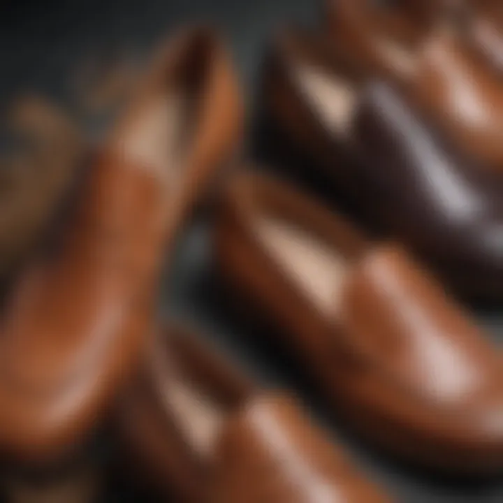 Close-up of different materials used in loafers