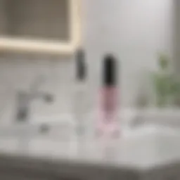 A visually appealing retinol serum bottle on a bathroom counter