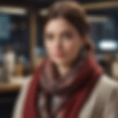 Stylish accessories enhancing a winter office ensemble, featuring scarves and elegant jewelry.