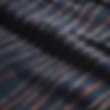 Close-up of fabric texture of navy stripe t-shirt