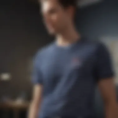 Navy Stripe T-Shirt Showcase Stylish navy stripe t-shirt on a mannequin