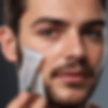 A close-up of a person applying a facial hair removal product, emphasizing technique and care.