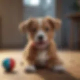 Puppy playing with a colorful toy