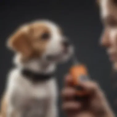 A puppy being trained with a clicker