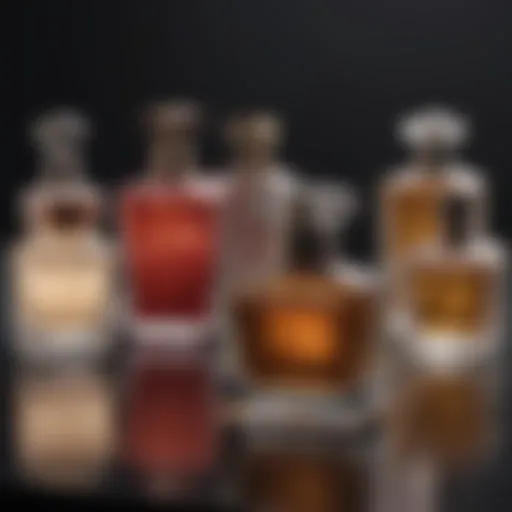 An assortment of perfume bottles showcasing various designs and colors