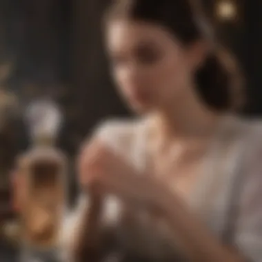 The Art of Perfume Application An elegant woman applying perfume in a graceful manner