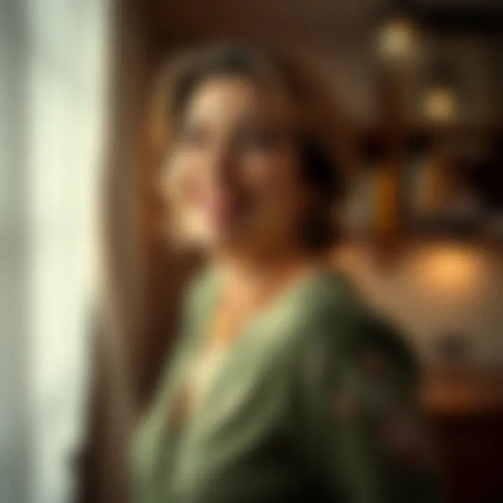 Embracing Change with Grace An elegant portrayal of a woman embracing her new look, radiating joy and self-acceptance.