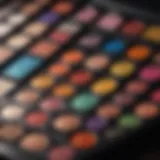 Close-up of vibrant makeup palette showcasing a range of colors