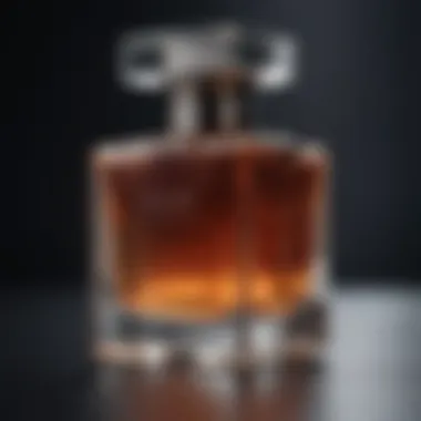 A close-up of a perfume bottle with elegant design