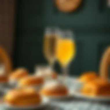 Cheerful Brunch Setting with Mimosas A cheerful brunch setting featuring mimosas and pastries