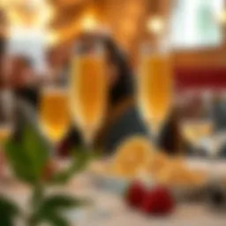 Elegant flutes filled with mimosas on a brunch table