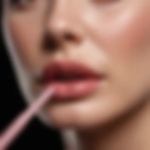 Close-up of a lip gloss applicator gliding over soft lips