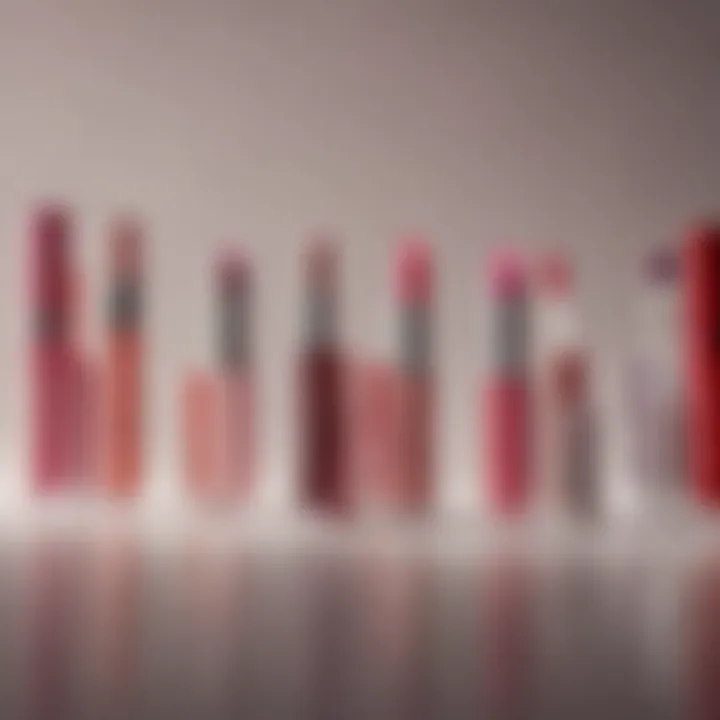 A selection of lip gloss tubes showcasing various colors and textures