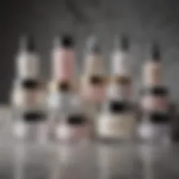 A variety of facial creams arranged aesthetically on a marble countertop.
