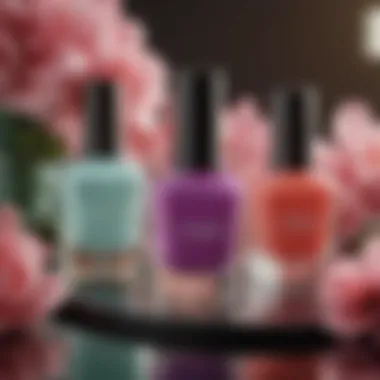 An elegant arrangement of nail polish bottles in spring colors