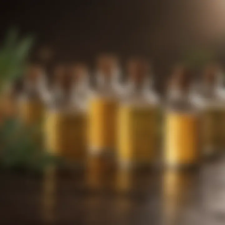 Assorted natural oils in small containers, promoting scalp health