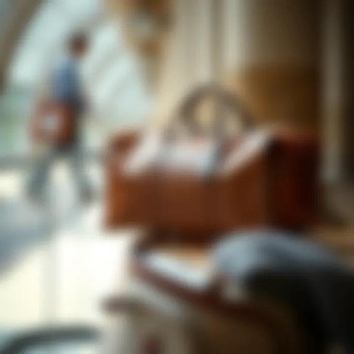 Travel Essentials: Leather Weekender Bag Stylish leather weekender bag on a travel setting