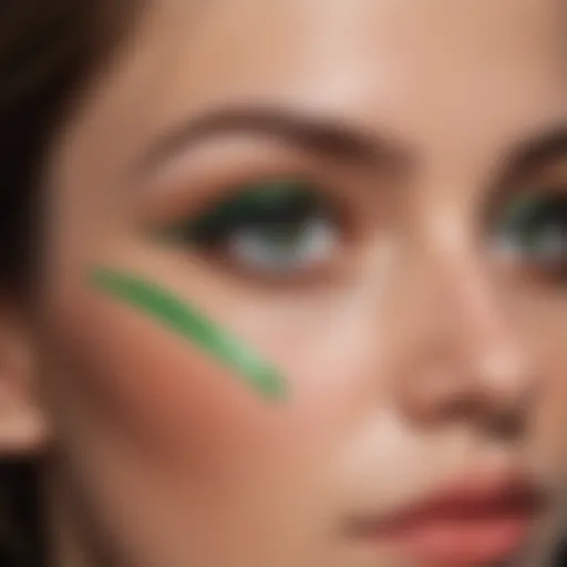 Vibrant Green Liquid Liner Application A vibrant green liquid liner elegantly applied on a model's eyes
