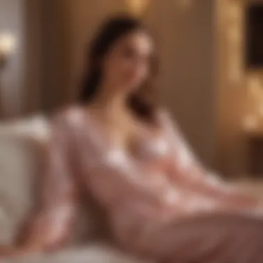 Woman gracefully relaxing in a satin nightgown under soft candlelight