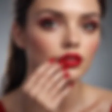 Elegant application of sparkling red nail polish