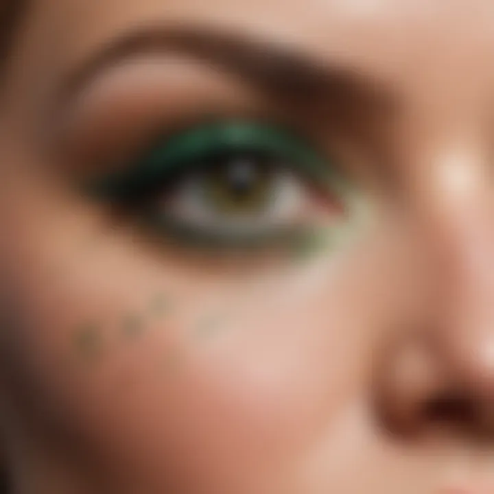 Before and after image of eye makeup using green eyeshadow crayon highlighting transformation