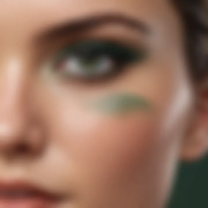 Blended green eyeshadow on a model's eyelid showcasing a smoky effect