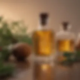 A serene setting showcasing a variety of natural oils used for hair care.