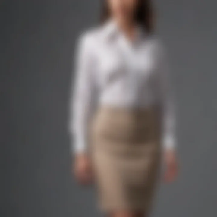 Elegant pairing of a fitted pencil skirt with a classic shirt